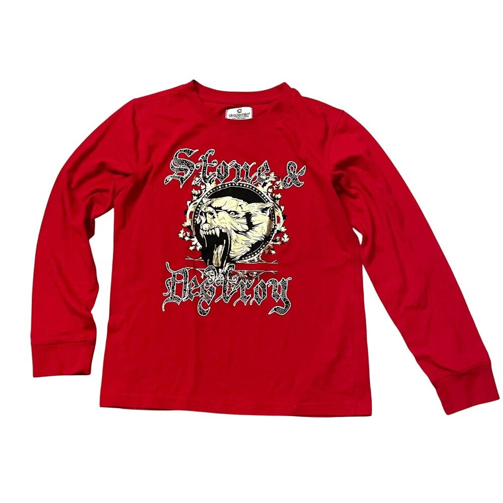 Akademiks Embellished Long Sleeve T-Shirt Kids Large 14-16 Red Graphic Print